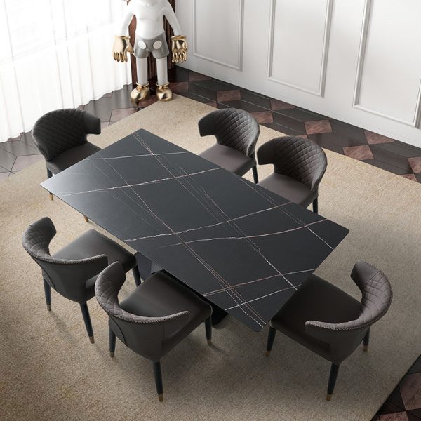 Modern Minimalist Microfiber Skin Wood Carbon Steel Sponge Square Arc Dining Chair Backrest For Dining Room - Image 2