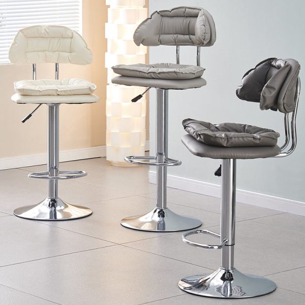 Modern Minimalist Square Cushion Leather Metal Bar Stool Backrest Height Adjustable For Dining Room - Image 17