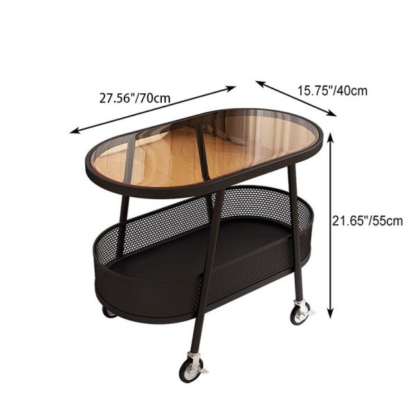 Modern Simplicity Elliptical Glass Iron End Table 2-Tier For Living Room - Image 8