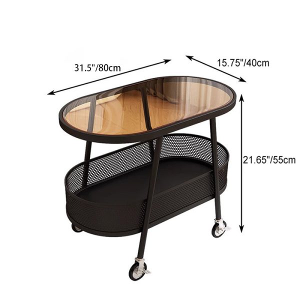 Modern Simplicity Elliptical Glass Iron End Table 2-Tier For Living Room - Image 9