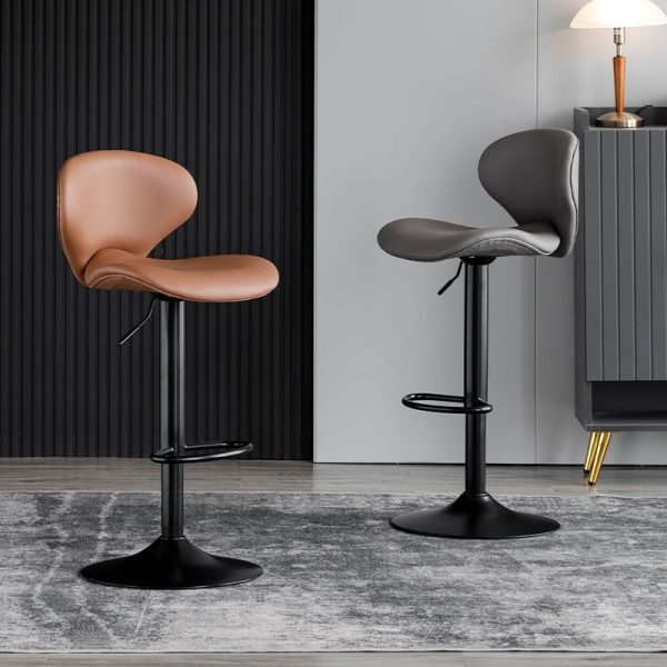 Contemporary Simplicity Curved PU Leather Liftable Swivel Bar Stool Backrest Footrest For Dining Room - Image 3