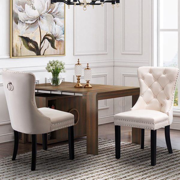 Traditional European Fabric Upholstered Square Dining Chair Tufted Backrest For Dining Room - Image 9