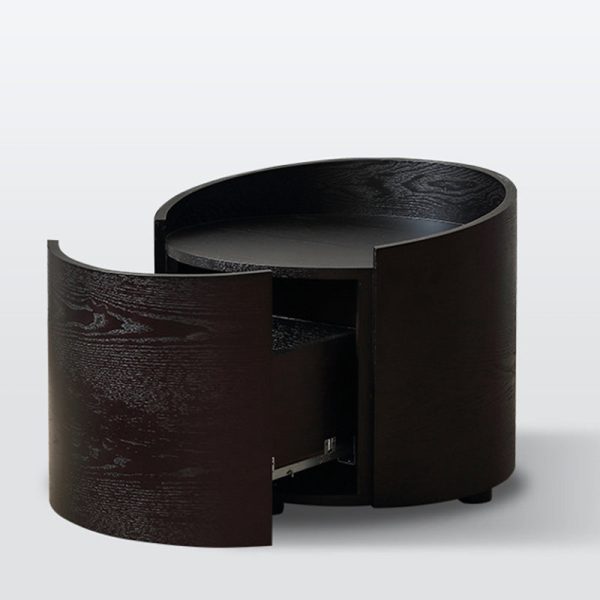 Modern Minimalist Round Cylinder Wood Nightstand 1-Drawer For Bedroom - Image 4