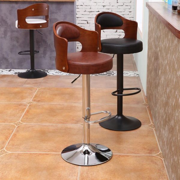 Contemporary Simplicity Round Faux Leather Upholstered Adjustable Height Swivel Bar Stool Low Back Footrest For Dining Room - Image 5