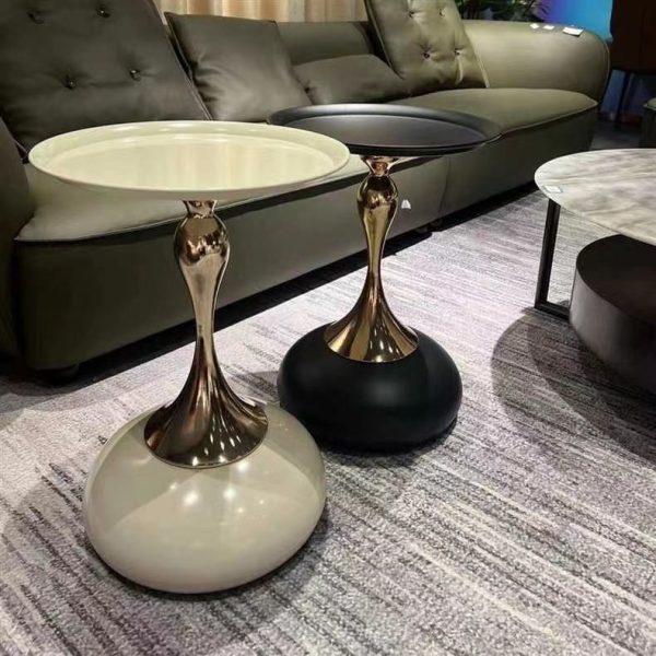 Contemporary Simplicity Geometric Circle Tray Top Iron End Table For Living Room - Image 16