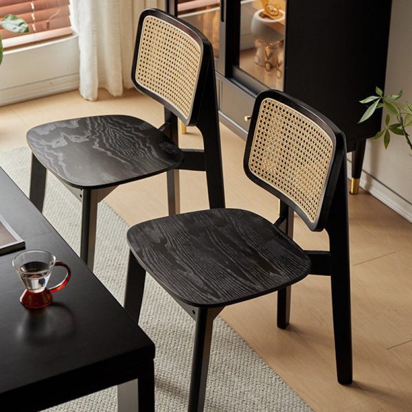 Modern Minimalist Skeleton Square Back Solid Wood Rattan Dining Chair Backrest For Dining Room - Image 14