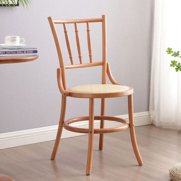 Traditional Vintage Round Cylinder Solid Wood Rattan Dining Chair Backrest For Living Room - Image 3