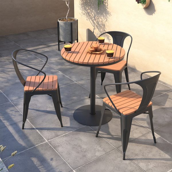 Contemporary Nordic Plastic Wood Iron Square Outdoor Dining Chair Backrest Stackable For Patio - Image 9