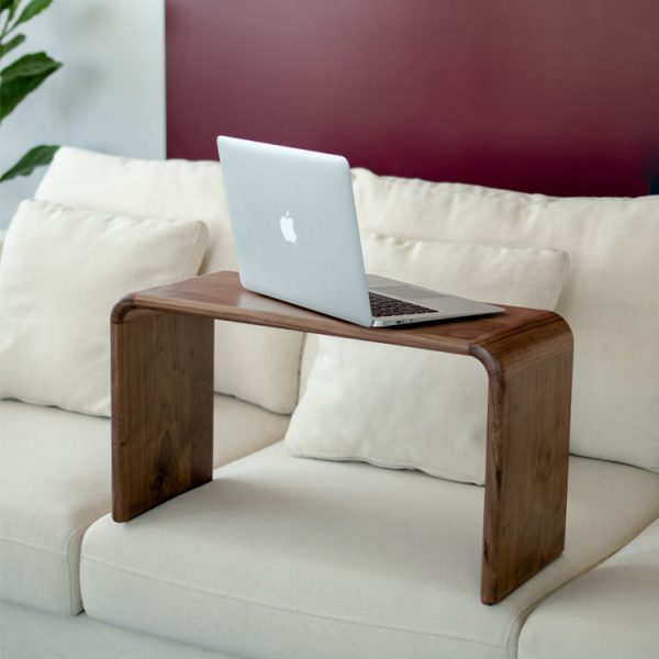Contemporary Nordic Rectangular Square C Shape Wood Walnut End Table Embedded For Living Room - Image 9