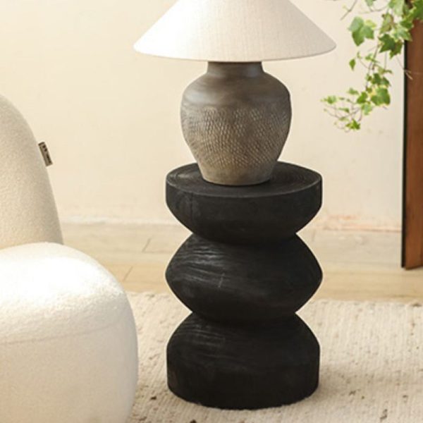 Traditional Vintage Round Column Wood End Table For Bedside - Image 21