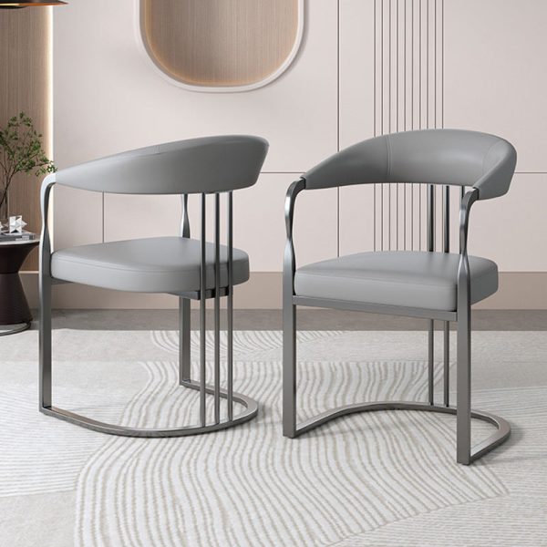 Modern Luxury PU Leather Upholstered Arc Frame Dining Chair Backrest Armrest For Living Room - Image 2