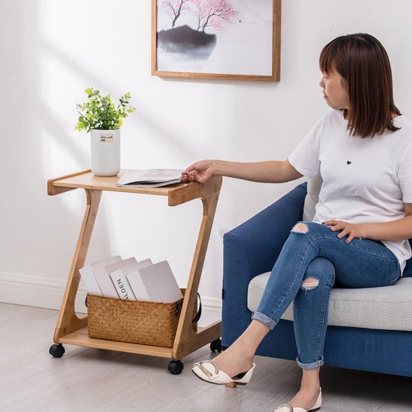 Traditional Vintage Z-Shaped Wood Removable End Table 2-Tier Universal Wheel For Living Room - Image 20