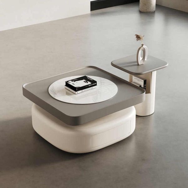 Modern Luxury Square Oval Rock Panel Stainless Steel End Table 1-Tier For Living Room - Image 3