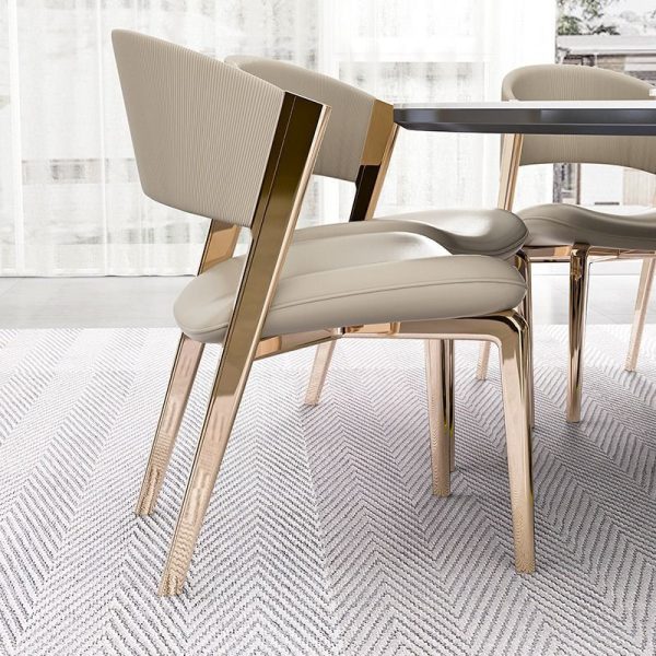 Modern Luxury Square Leather Stainless Steel Foam Dining Chair Four Legs Backrest For Dining Room - Image 3