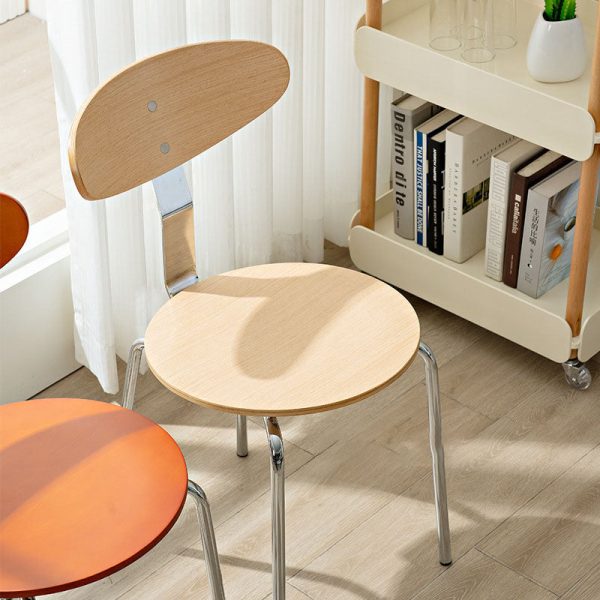 Modern Minimalist Round Wood Iron Dining Chair Four Legs Backrest For Dining Room - Image 6