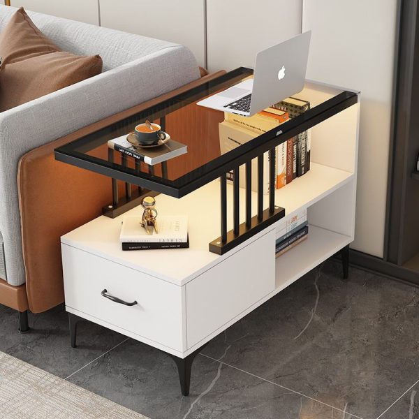Contemporary Simplicity Rectangular Glass Top End Table 2-Tier Cabinet For Living Room - Image 12