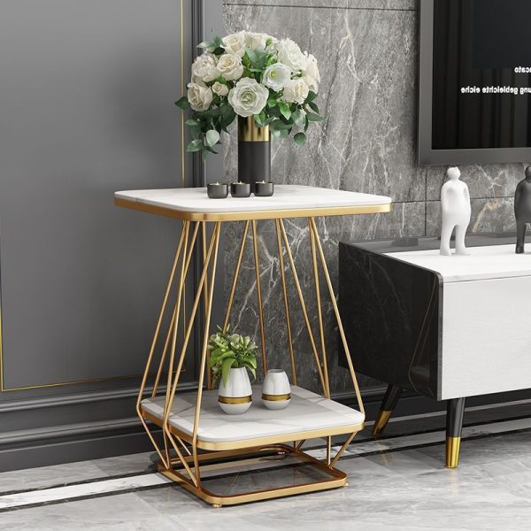 Contemporary Nordic Square Geometric Slab Iron End Table 2-Tier For Living Room - Image 9