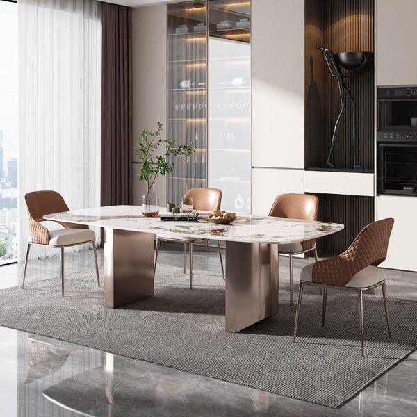 Contemporary Luxury Microfiber Leather Upholstered Carbon Steel Dining Chair Backrest For Dining Room - Image 13
