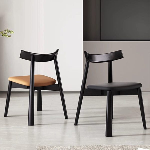 Contemporary Nordic Square Upholstered Curved Leather Wood Dining Chair Backrest For Dining Room - Image 2