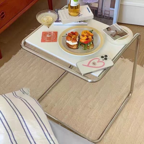 Modern Minimalist Rectangle C-Shape Density Plate Stainless Steel End Table For Living Room - Image 2