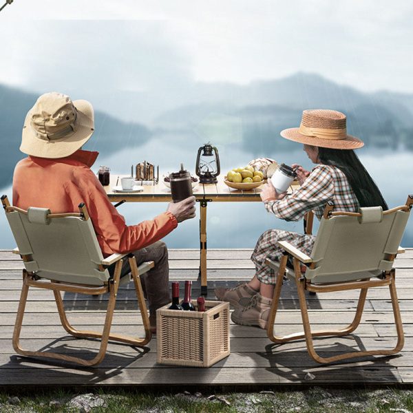 Contemporary Scandinavian Square Frame Alloy Wood Oxford Cloth Patio Dining Chair Foldable Backrest For Outdoor - Image 10
