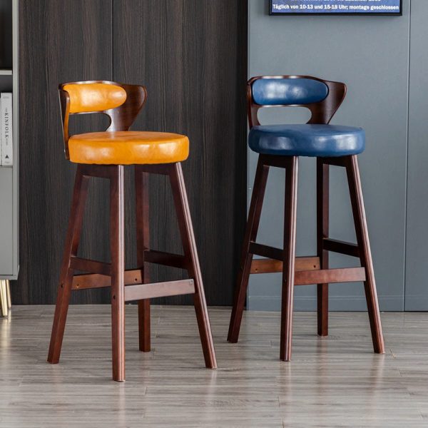Modern Simplicity Round PU Leather Wood Bar Stool Low Back Footrest For Dining Room - Image 2