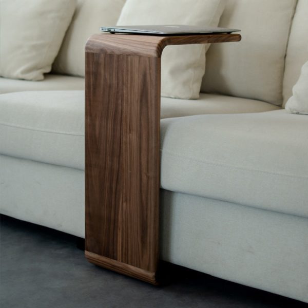 Contemporary Nordic Rectangular Square C Shape Wood Walnut End Table Embedded For Living Room - Image 10