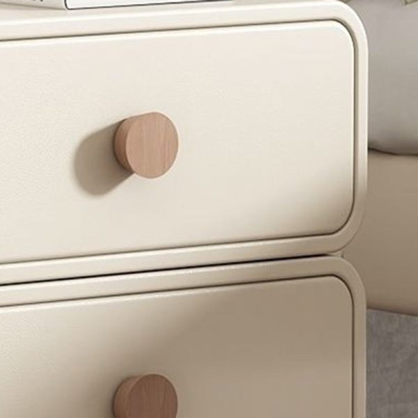 Contemporary Scandinavian Square Tabletop Solid Wood Microfiber Leather Stainless Steel Nightstand 2-Drawer For Bedroom - Image 6