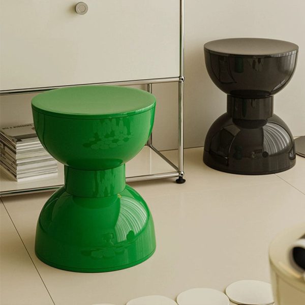 Contemporary Scandinavian Macaron Hourglass Shape Plastic Footstool For Entryways - Image 3