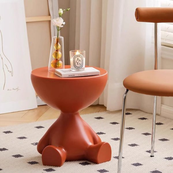 Contemporary Scandinavian Round PE Cartoon Bear Base End Table For Living Room - Image 23