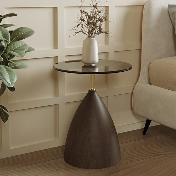 Modern Minimalist Round Cone Base Glass Carbon Steel End Table For Living Room - Image 2