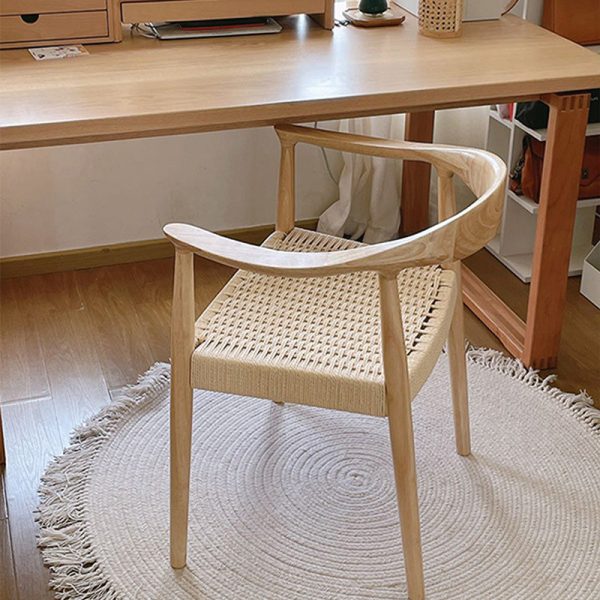 Traditional Vintage Braided Rope Wood Legs Square Dining Chair Backrest Armrest For Dining Room - Image 20