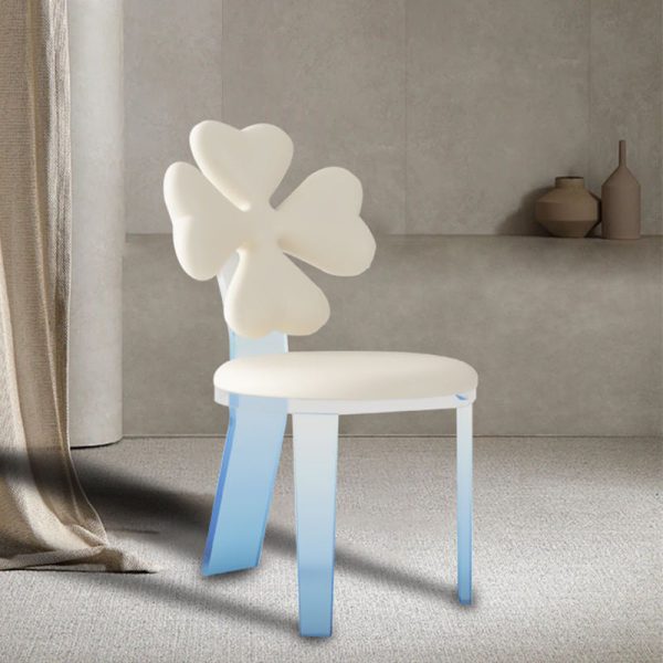 Modern Minimalist Clover Microfiber Leather Acrylic Dining Chair Backrest For Dining Room - Image 3