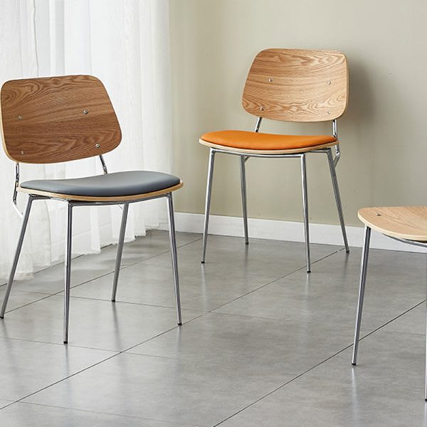 Contemporary Scandinavian Square Leather Metal Dining Chair Backrest Armless For Dining Room - Image 9