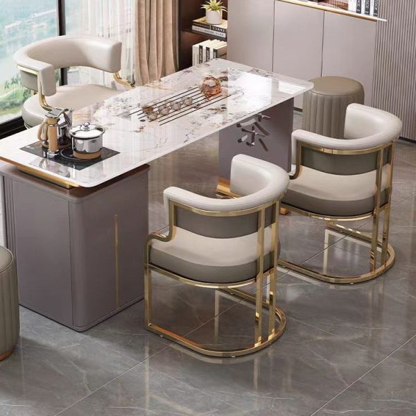 Traditional Luxury U-Shape Metal Leather Dining Chair Backrest Armrest for Dining Room - Image 12