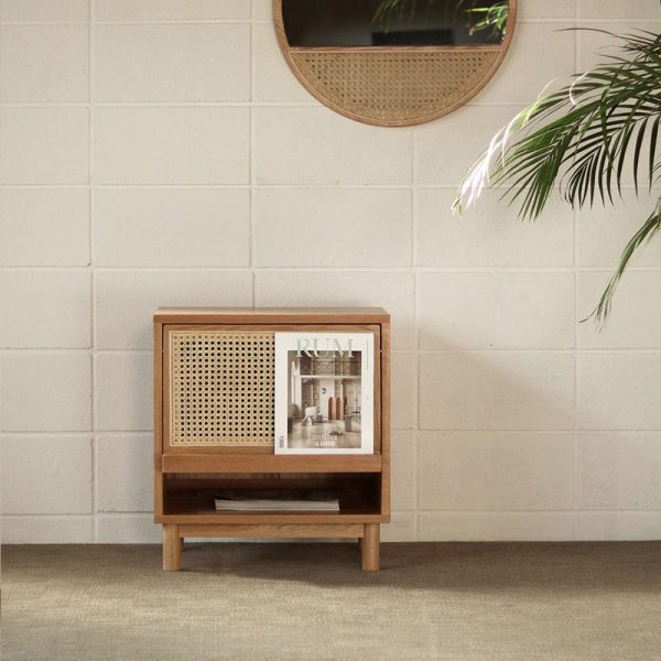 Contemporary Nordic Rectangular Wood Rattan End Table 1-Drawer For Living Room - Image 11