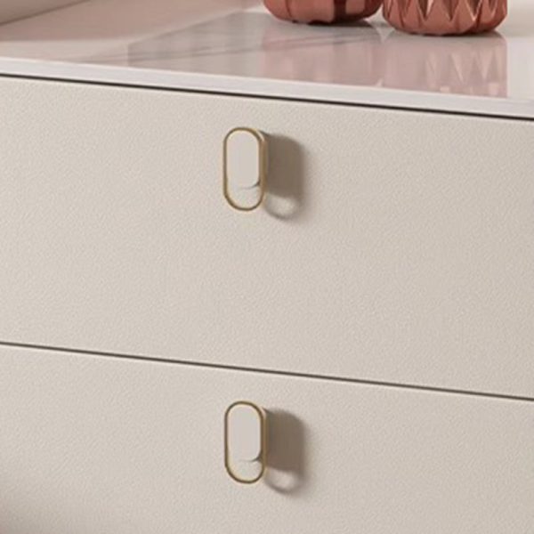 Modern Minimalist Square Rock Panel Pine Microfiber Leather Nightstand 2-Drawer For Bedroom - Image 8