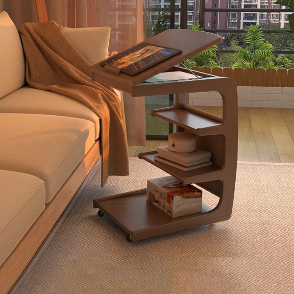 Traditional Japanese Square Wood Flip Cover End Table 4-Tier Storage Shelves For Living Room - Image 16