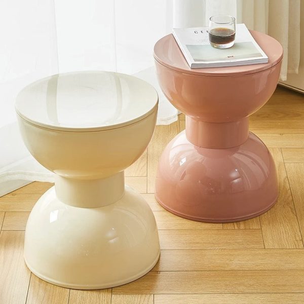 Contemporary Scandinavian Round Hourglass Shape Plastic Footstool Backless Armless For Entryways - Image 3