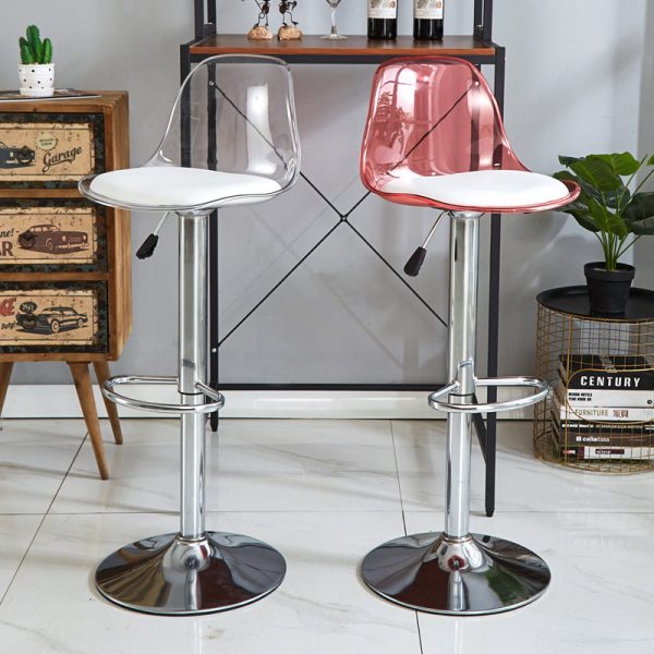 Modern Minimalist Square Round Cylinder Base Metal PET Bar Stool Backrest Footrest For Dining Room - Image 10