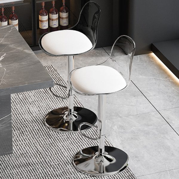 Contemporary Scandinavian Curved Acrylic Metal Base Adjustable Swivel Bar Stool Backrest Footrest For Kitchen - Image 2