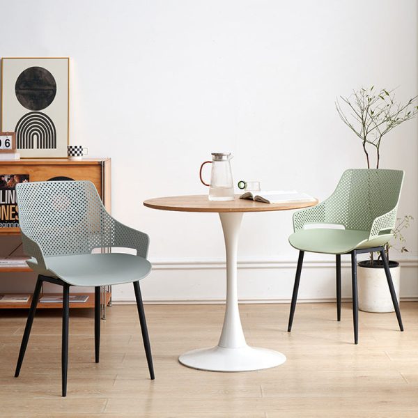 Modern Minimalist Square Hollowed Out Dots Backrest Plastic Iron Dining Chair Armrest For Dining Room - Image 2