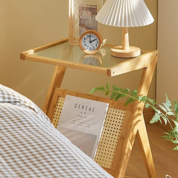Contemporary Simplicity Z-shaped Glass Bamboo End Table For Living Room - Image 3