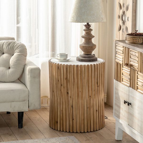 Traditional Vintage Cylindrical Vertical Wood Medium Density Fibreboard End Table For Living Room - Image 6