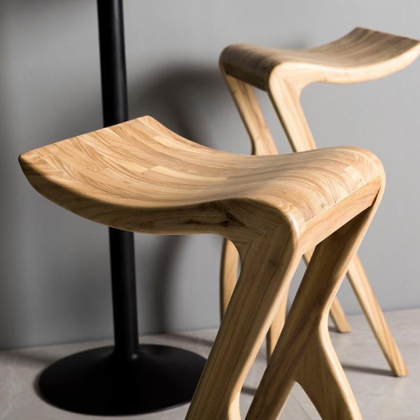 Traditional Japanese Curved Ash Wood Bar Stool Footrest For Dining Room - Image 10