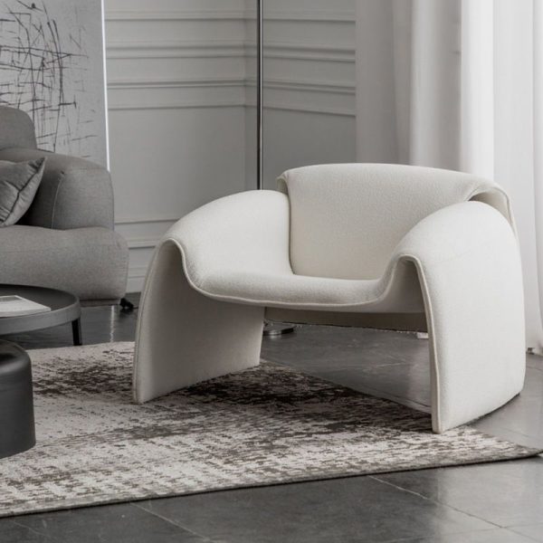 Modern Minimalist Trapezoid Back Plywood Leather Lambswool Accent Chair Backrest Armrest For Living Room - Image 14