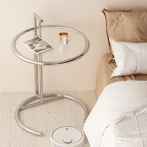 Modern Minimalist Round Tabletop Stainless Steel Tempered Glass Side Table Extendable For Living Room - Image 7