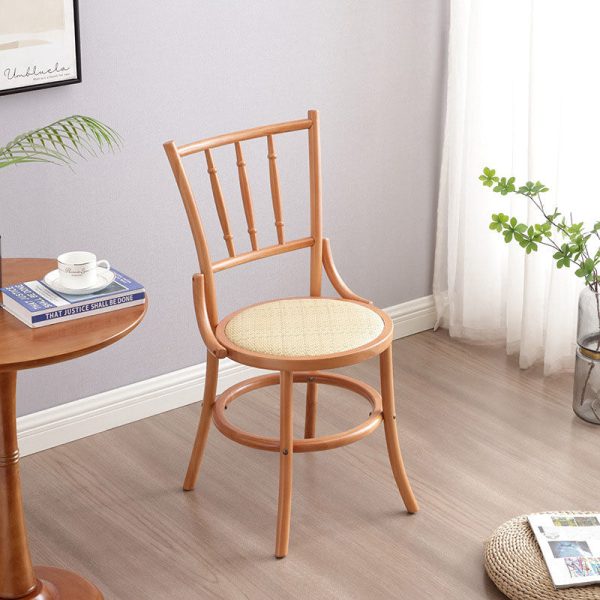 Traditional Vintage Round Cylinder Solid Wood Rattan Dining Chair Backrest For Living Room - Image 11