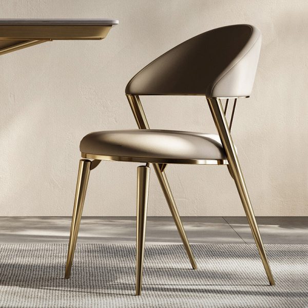 Modern Luxury Round Cushion Microfiber Leather Carbon Steel Dining Chair Backrest Armrest For Dining Room - Image 3