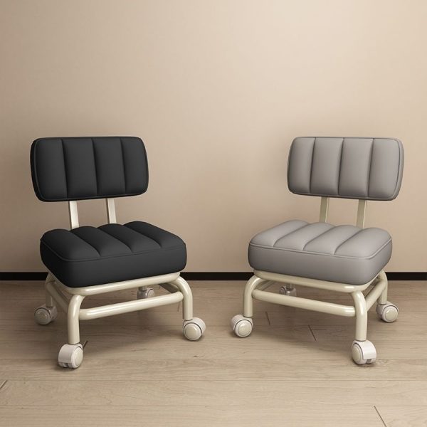 Contemporary Scandinavian Square Leather Upholstered Movable Footstool Backrest Caster For Living Room - Image 13